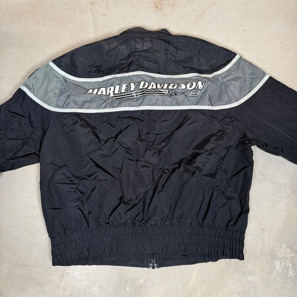 Vintage Harley Davidson Racing Jacket Mens Large Black Nylon Bomber Made in USA - Picture 3 of 7